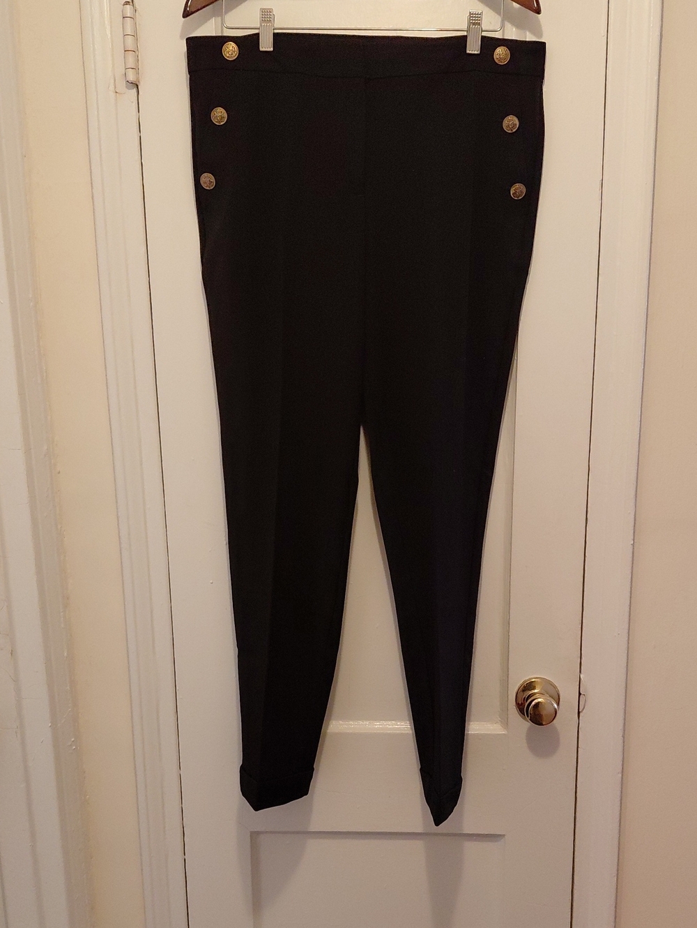 LOFT Pair Of Nautical Style Ponte Pants with Gold Buttons. Black & Navy